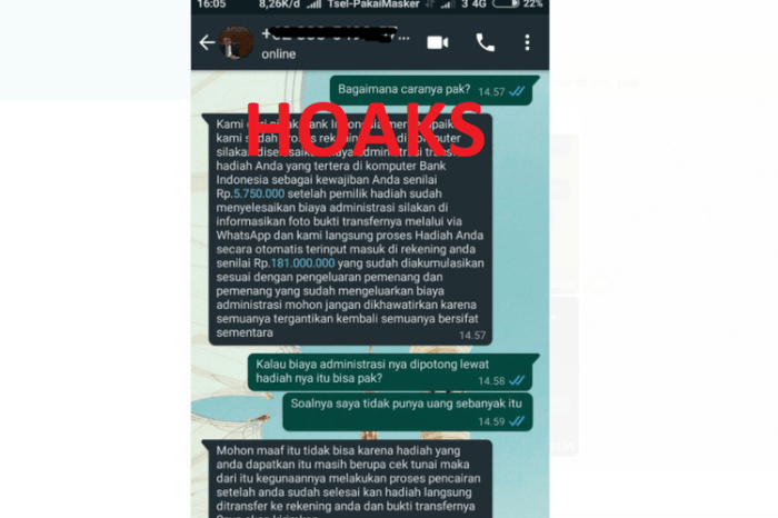 Pesan whatsapp mengatasnamakan bank ina