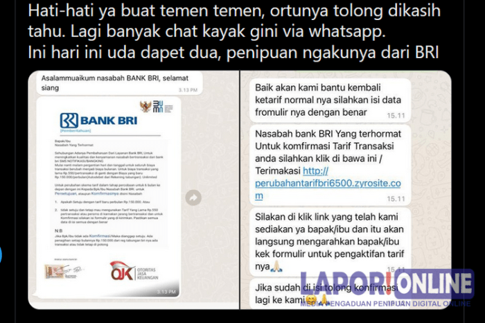 CEK FAKTA: Salah, Tarif Transfer BRI ke Bank Lain Sebesar Rp150.000 per ... Pesan whatsapp perubahan tarif biaya transaksi mengatasnamakan bank cimb niaga